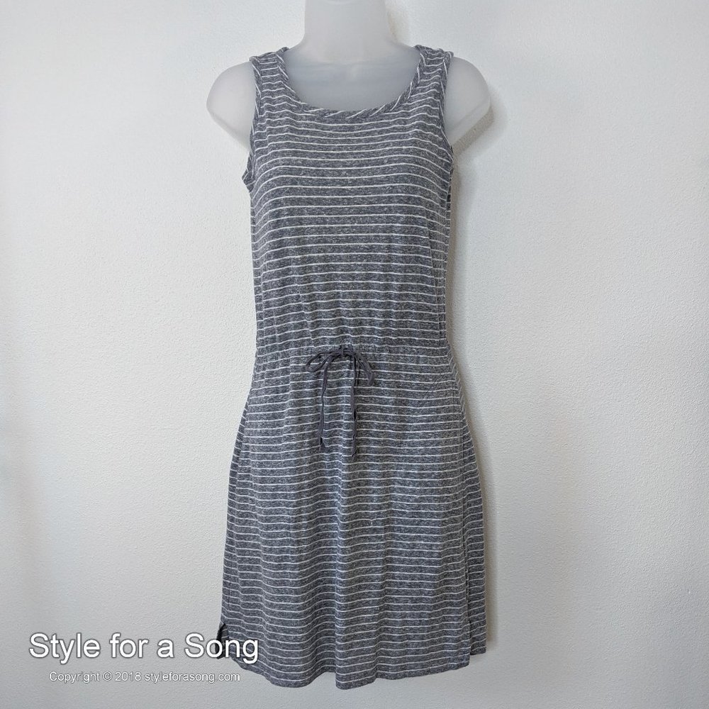 Talbots Gray White Stripe Drawstring Waist Dress P